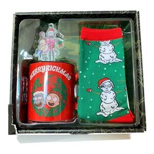 Merry Rickmas Green and Red Socks, Coffee Mug And Door Hanger Set